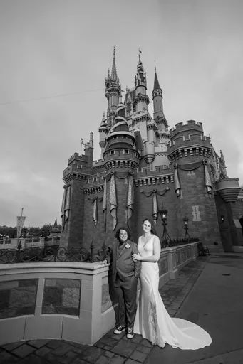 A black and white photo of Alexis and Christian
